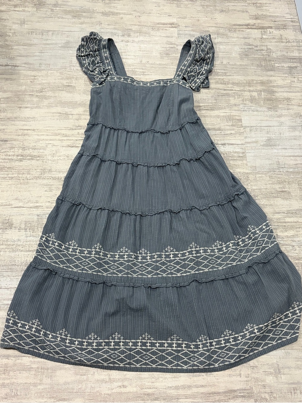 Knox Rose Blue Tiered Embroidered Midi Dress